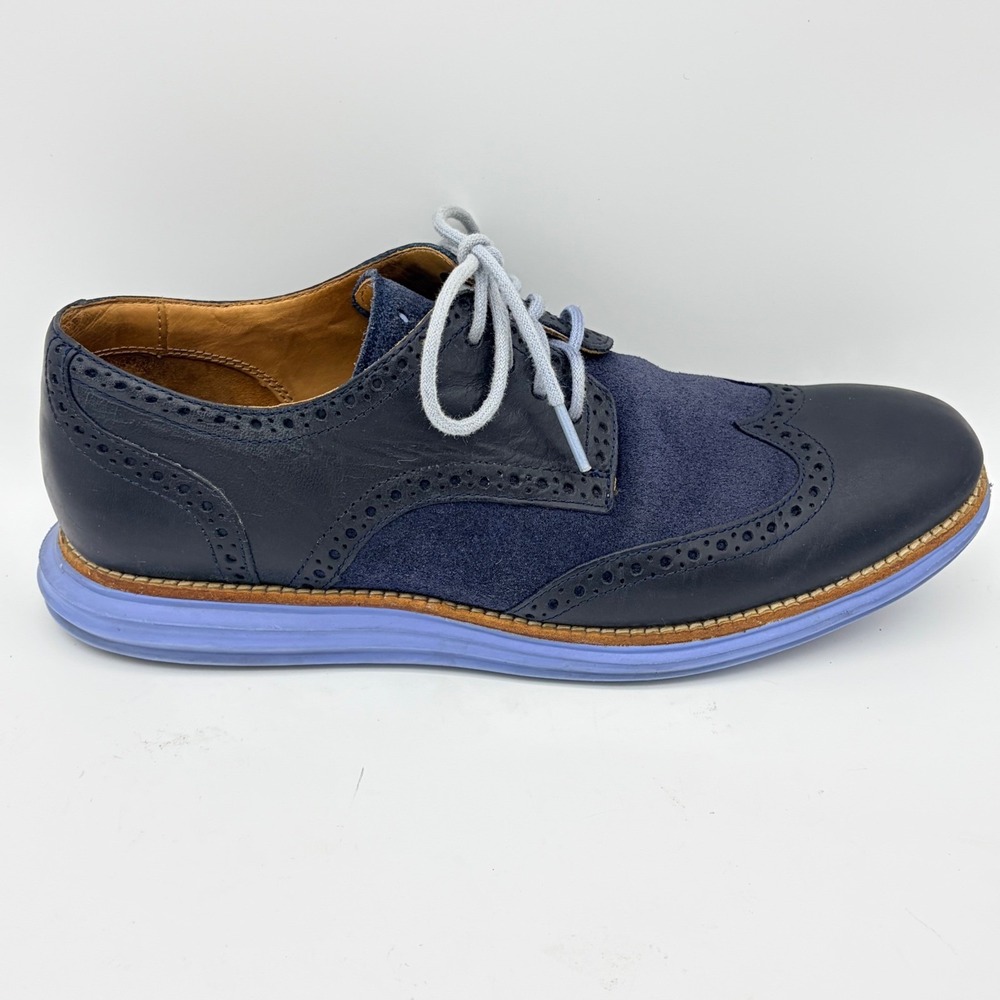 Cole Haan LunarGrand Navy Leather Suede Wingtip Oxfords M9 Blokecore Tech Soles - Picture 5 of 10
